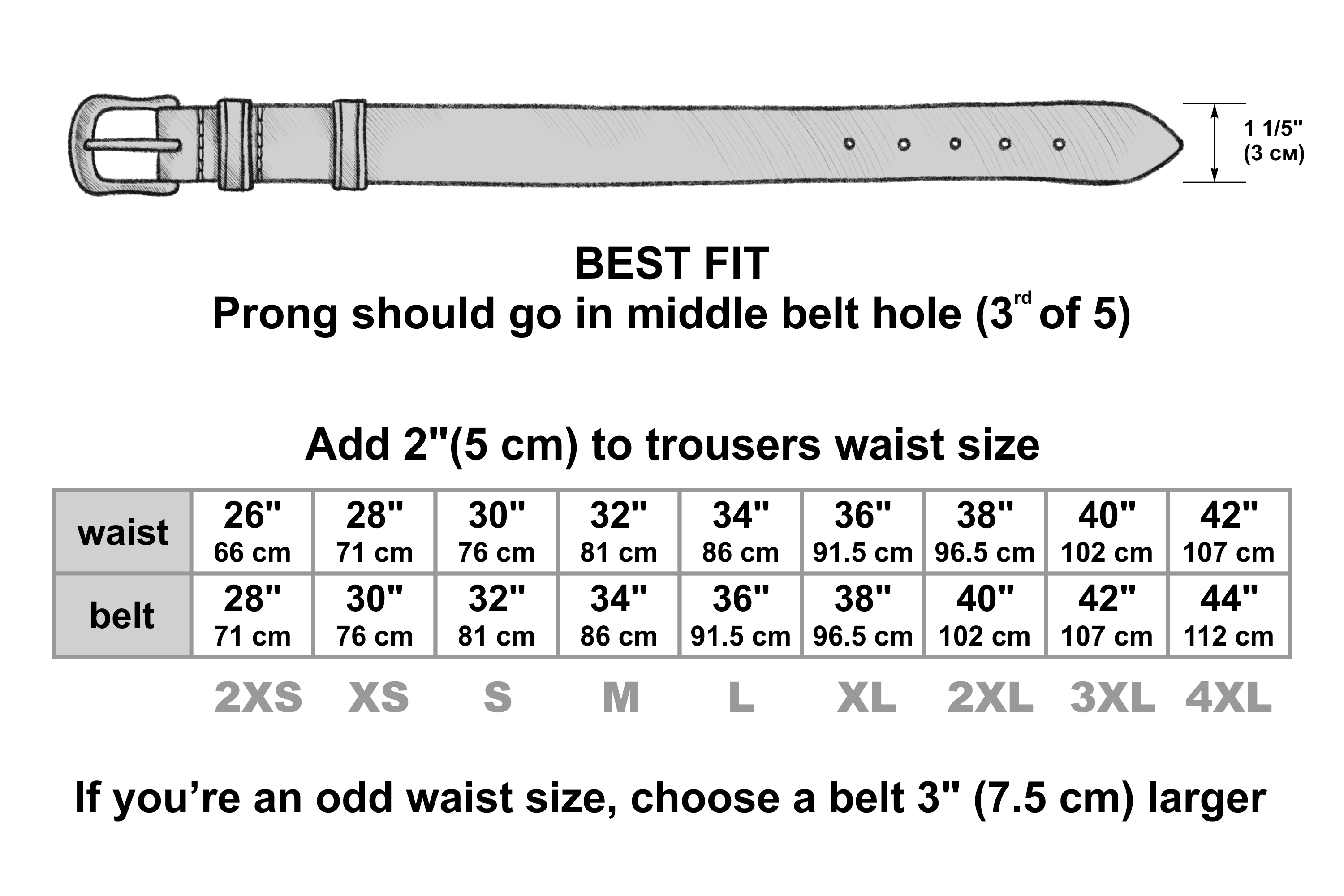 size chart leather mens belt